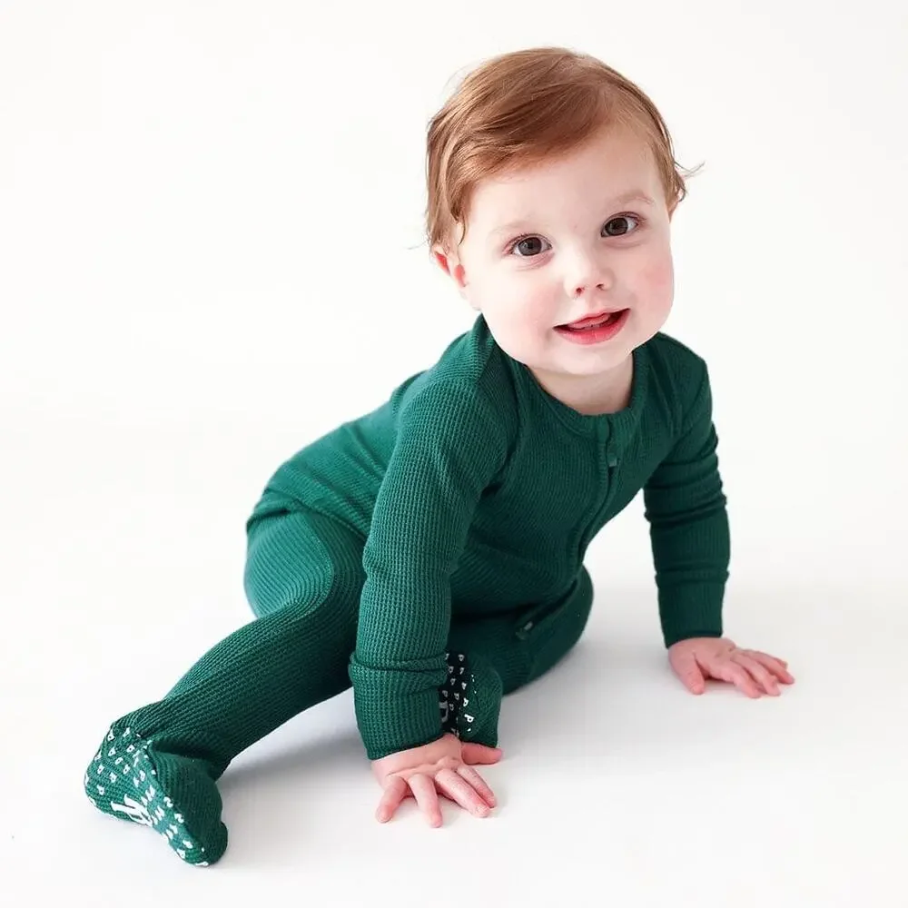 Posh Peanut Footie Ruffled Waffle Zippered One Piece Hunter Green 18-24 Months